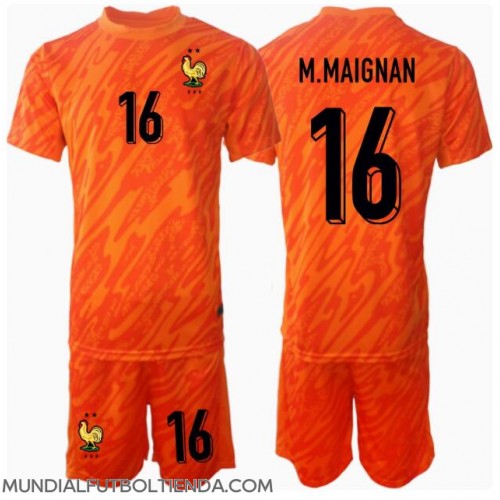 Camiseta Francia Mike Maignan #16 Portero Segunda Equipación Replica Eurocopa 2024 para niños mangas cortas (+ Pantalones cortos)